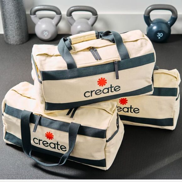 New Limited Edition Create Cream & Gray Canvas Travel Duffle Bag - Picture 4 of 8